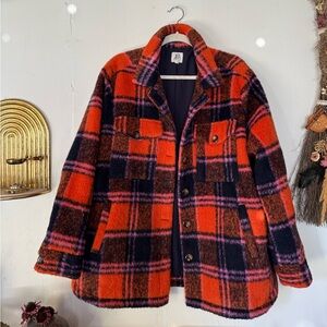 Plaid Wool-Blend Jacket - Orange, Pink, and Navy